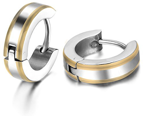 JewelryWe Schmuck Herren Ohrringe, 4MM Breit Einfach Glatt Creolen Ohrstecker, Edelstahl, Gold Silber