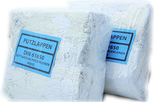 10 kg Polierleinen weiß aus Bettwäsche Einwegputzlappen Lumpen DIN 61650 Industrieputzlappen Putzlappen Baumwolle Putztücher