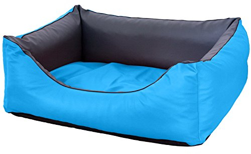 CopcoPet Hundebett Rocco Orthopädisch Türkis/Grau 90 x 70 cm – Wendebett aus pflegeleichtem Kunstleder – Waschbar, bequem & gelenkschonend – Mit erhöhtem Rand – Für mittelgroße Hunde, formstabil