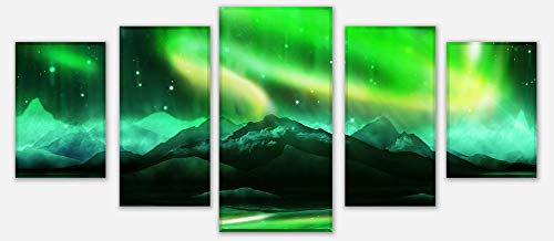 wandmotiv24 Leinwandbild Grünes Nordlicht Variante 4-100 x 45cm Bilder auf Leinwand, Wandbild M0475