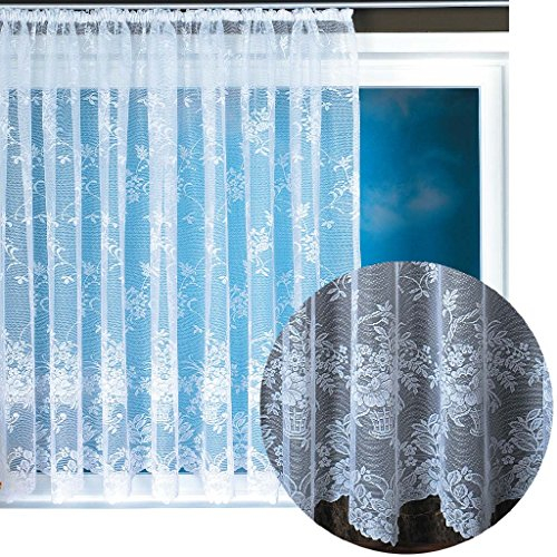 Gardine Jacquard Universalband Spitzenoptik Vorhang Blumenmuster weiß, Auswahl: 500 x 145 cm, Design: Monique