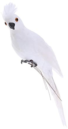 Fenteer Künstliche Ara Papagei Vögel Gefiederte Garten Vögel Figur Simulation Ornamente Dekofigur Teichfigur Garten Dekovogel Gartenfigur - Weiß, 35x10x9cm