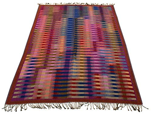 LORENZO CANA Couverture en Laine de 100% Laine – Couvre-lit, jeté de canapé ou Plaid - Confortable en Multicolore Violet Rouge Orange Rose Bleu