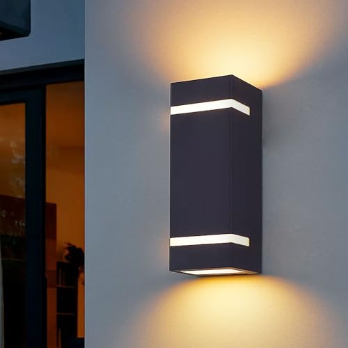 Maxkomfort LED Außenwandleuchte Up & Down Anthrazit Eckig - IP44 Wetterfest - Wandlampe Außen mit 2xGU10 Fassung, inkl. 2x 5W Leuchtmittel warmweiß 3000K - Aluminium Außenleuchte 230V