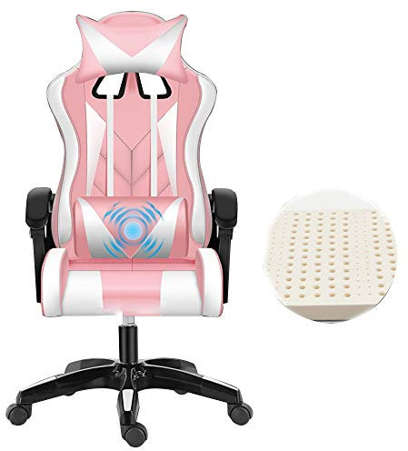 Sedia per computer Reclining ergonomica corsa Ufficio Sedia Built-in cuscino in lattice ergonomica girevole Computer Desk Chair Pelle Altezza regolabile Sedia Scrivania Gaming ( Color : Pink white )