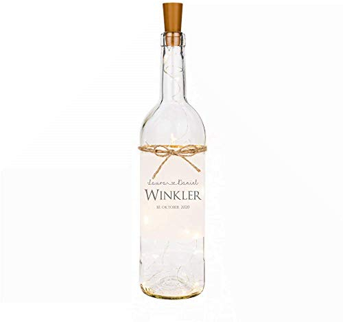 Manufaktur Liebevoll Flaschenlicht Geldgeschenk Hochzeit Hochzeitsgeschenke für Brautpaar Led Leuchtflasche personalisiert Name Datum Hochzeitsdeko Flasche Kleinigkeit