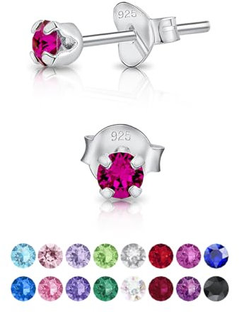Punto Luce Orecchini Fucsia - Argento 925 con Brillantini di Cristallo 3 mm - Donna Lobo
