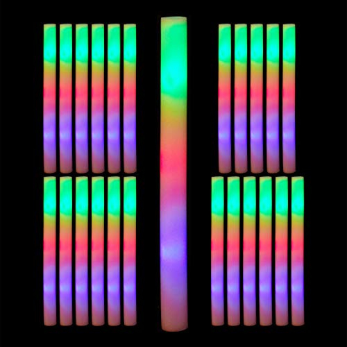 Relaxdays Bâton Lumineux LED en Lot de 48, bâtonnets Clignotants en Mousse, 3 Modes, avec Piles, fêtes, Festivals, Blanc