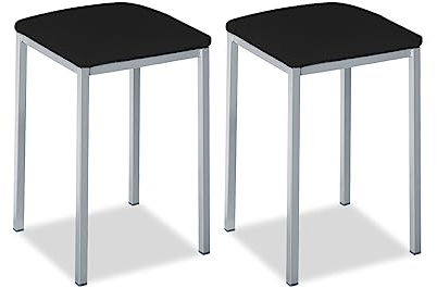 ASTIMESA - Taburetes de Cocina tapizado - Estructura sólida y Firme - Estructura Color Aluminio y Asiento en Polipiel - Color del Asiento: Negro. Contenido: 2 Unidades. Medidas: 35 x 35 x 45 cm
