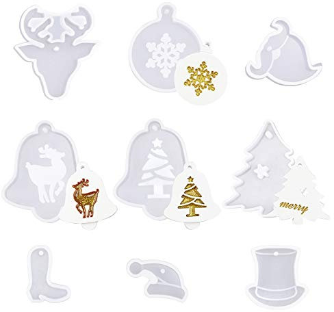 WANDIC 9 moldes de resina epoxi de silicona hechos a mano para manualidades, árbol de Navidad, copo de nieve, Navidad, gorro de Papá Noel