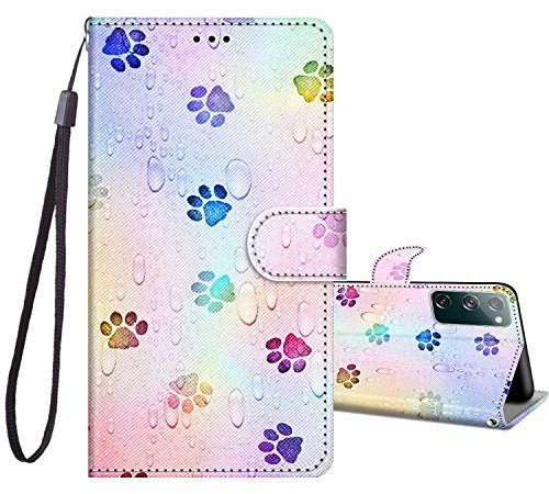 JRIANY For Samsung Galaxy S20 FE 2020/2022 Case 6.5-Inch, PU Leather Wallet Case with Card Holder Animal Pattern Cute Design Shockproof Cover Flip Case Compatible with Samsung S20 FE 5G - Footprint