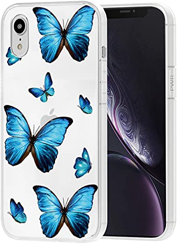 Yerebel Case for iPhone XR Case 2018 Cute Case, Clear Flexible Bumper TPU Soft Rubber Silicone Cover Phone Case for iPhone XR 6.1 (Blue Butterfly)