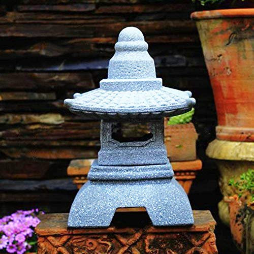 GECOKU Candelabro de hormigón de Estilo japonés - Piedra de imitación Vintage Oriental Kek Lok Si Pagoda/Farol, C + 28cm