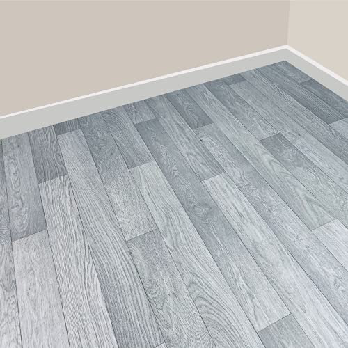 Detroit Range Wood Effect Vinyl roll Flooring - Kitchen Bathroom Cushioned Water Resistance R10 Non Slip (2m x 2m, Detroit Light Grey)