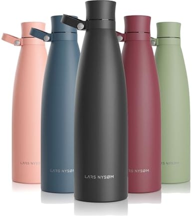 LARS NYSØM Trinkflasche Edelstahl 1000ml | Isolierflasche 1 Liter | Auslaufsichere Wasserflasche für Sport, Fahrrad, Hund, Kinder (Carbon Black, 1000ml)