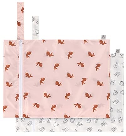 LÄSSIG Nasstasche wiederverwendbar für Kind Baby 2 Stück/Wet Bag Little Forest Rabbit