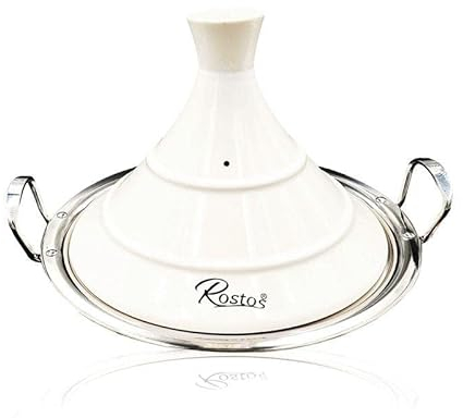 Marokkanische Tajine Rostos Weiß Ø 34 cm Keramik Induktion, Tajin, Tagen, Gartopf, Kochtopf, in drei Größen erhältlich, Schmortopf, Premium Qualität, für alle Herdarten und Backofen geeignet