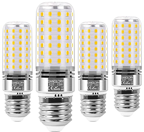 SanGlory Glühbirne E27 LED Warmweiß, 13W LED Lampe E27 3000K, LED Birne E27 Leuchtmittel, 1400 Lumen, ersatz 100W Halogen, E27 LED Mais Birnen Nicht Dimmbar, AC175-265V, 4er-Pack