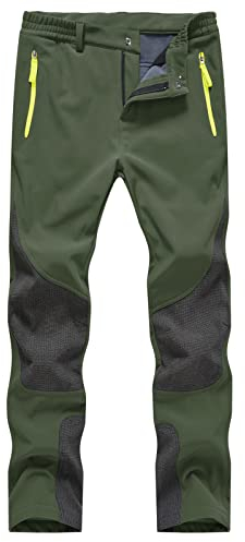 donhobo Damen Wanderhose Outdoorhose Wasserdicht Softshellhose Winddicht Warm Gefüttert Herbst Winter Skihose Snowboardhose Trekkinghose (Armeegrün, XL)