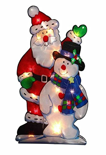AMOS Christmas Santa & Snowman Window Silhouette LED Lights with Metallic Effect Battery Operated Xmas Decoration (25cm x 14cm)