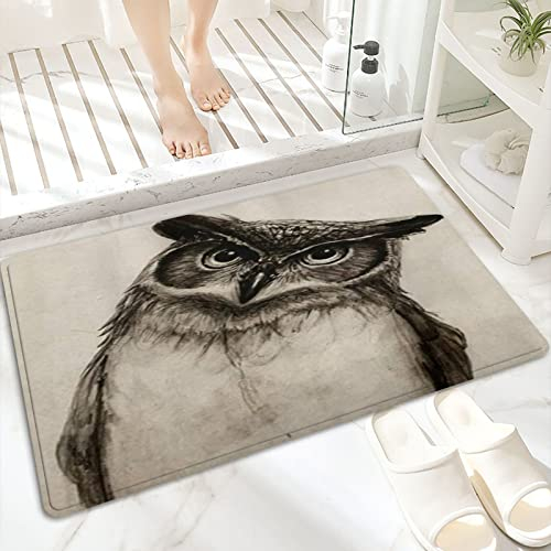 ANNKOOT Badematte, rutschfest Waschbar Badezimmerteppich 60x100 cm,Eulen-Skizze,Badvorleger mit Wasserabsorbierenden, Weichen Mikrofasern für Badewanne, Dusche und Badezimmer