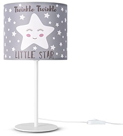 Paco Home Tischleuchte Kinderzimmer Stofflampenschirm Tischlampe Nachttischleuchte Rund Babyzimmer Mond Sterne E14 Mit Stecker