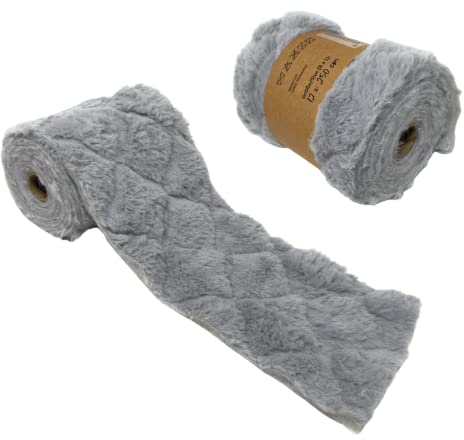 Fellband Steppmuster Raute wattiert Kunstfell-Band Fell für Dekoration Nähen Basteln 12 x 250cm (Hellgrau)