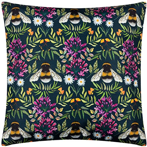 Wylder Nature House of Bloom Zinnia Bee Rectangular Polyester Filled Outdoor Cushion,Navy,43 x 43cm