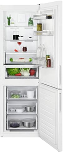 AEG 6000 Series Freestanding Fridge Freezer, Model RCB632E3MW, TwinTech No Frost, Multiflow, Stable Temperatures, Keeps Food Juicier For Longer 186cm, 230/101 Litres Cooling & Freezer Capacity, White