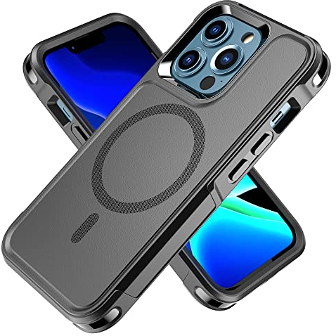 Loyhee Magnetische Hülle für iPhone 13 Pro Max mit MagSafe, Militärschutz Stoßfest Anti-Rutsch Handyhülle Weiches TPU-Futter + Kratzfeste PC Rückseite Schutzhülle - Schwarz