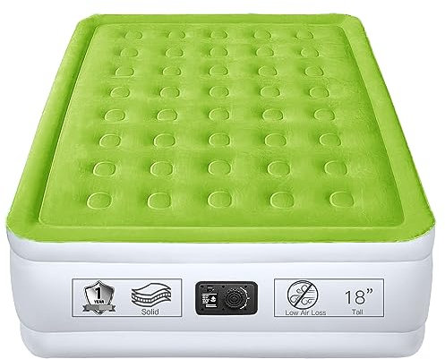 YENING Colchón de Aire tamaño Queen con Bomba integrada de 18 Pulgadas, Cama Inflable de Alta Resistencia, colchón Hinchable para Acampar con Bolsa de Almacenamiento