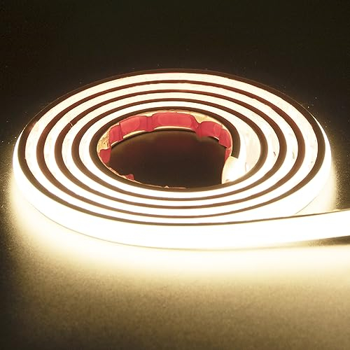 pcning LED COB Streifen 230V Selbstklebend 2M Weiss, 2 Meter IP67 Wasserdicht LED Strip 230V Ohne Trafo mit Stecker (Weiss, 2)