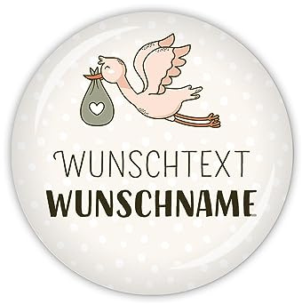 lijelove® PFLEGEHELDEN Wunschtext & Wunschname mit Storch, als Button, Magnet, Taschenspiegel oder Flaschenöffner erhältlich (Art. MD09-25)