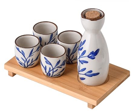 Spldsun 5 Piezas Sake Set, Botella de Sake Porcelana Cups, Juego de Sake Japonés Tradicional, para Restaurantes de Té, Casas de Té Y Para Beber Té A Diario (Blanco)