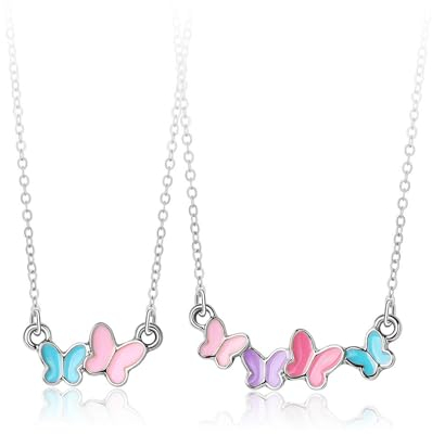 wangyun Freundschaftskette für 2 Stück Bff Ketten,Halskette Damen Silber Schmetterling Schmuck Anhänger Freunde Kette Geschenke Mädchen Schwestern Freundschaftsketten