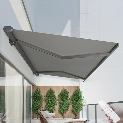 CCKUHN Terrassenmarkise, elektrisch einziehbare Markise, Sonnenschutz-Markise mit LED-Licht, Outdoor-Überdachung, Verstellbarer Sonnenschutz, Schutztür, Fenster, Markise für Hinterhof, Ga