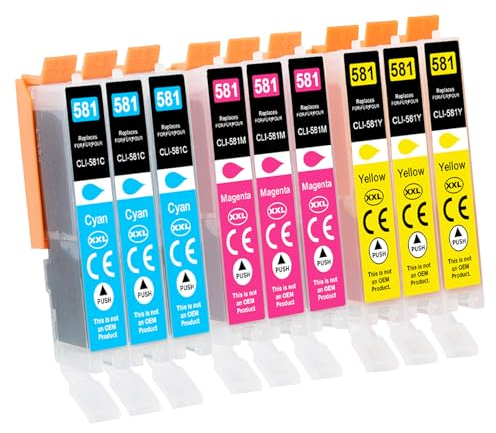 Yowell 581 XXL CLI-581XXL Multipack Patronen für Canon 581 CLI-581 Druckerpatronen für PIXMA TR7550 TR8500 TR8550 TS705 TS705a TS6250 TS6300 TS6350a,3X 581 Cyan,3X 581 Magenta, 3X 581 Gelb