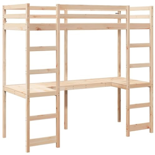 vidaXL Loft Bed with Desk 75 x 190 cm Solid Pine Wood, Loft Bed Frame, Bedroom Furniture