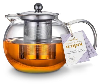 Charbrew 900ml Round Glass Teapot Silver with Stainless Steel Infuser