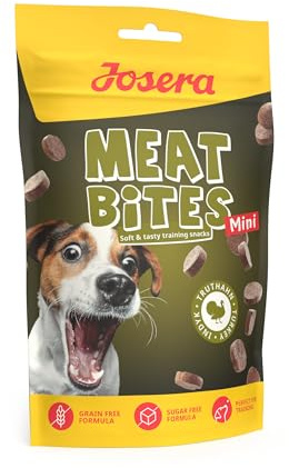 JOSERA Meat Bites Mini Turkey | 8X 70g | Trainingssnack mit Pute für Hunde | Adult | Snack für Hunde kleiner Rassen mit 90 % Fleischanteil | zucker- & getreidefrei | kalorienarm | weiche Konsistenz