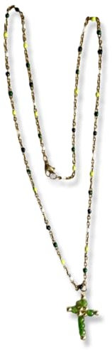 Collana girocollo in Pietre Dure fucsia con croce di perline (Verde)