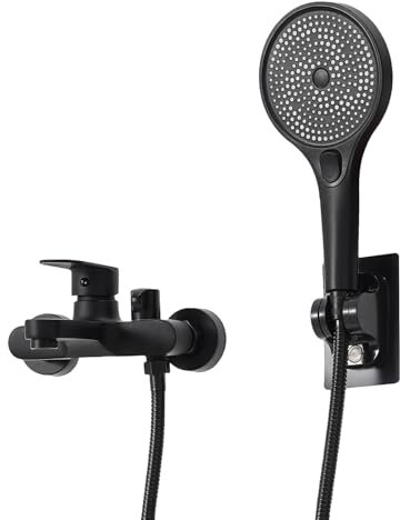 Badewannenarmatur Schwarz, Duscharmatur mit Handbrause Dusche Duschkopf Badewannenhahn Wandmontage Wannenarmatur Badewanne Wasserhahn für Badezimmer, Hotel, Fitnessstudios