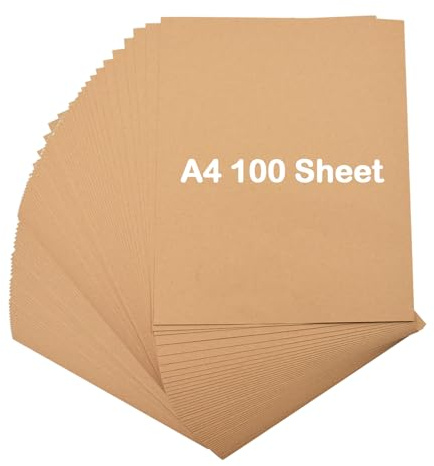 Coriver Kraftpapier A4, 100 Blatt, 21 x 29,7 cm- DIN A4 Papier, 200 g Dickes Papier Bastelpapier, Pappe Blätter aus Kraftkarton, Braunes Papier für Büro Hochzeit Geschenke Etiketten