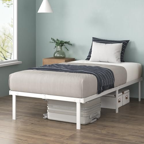 Zinus Caleb Cadre de lit 90x190 cm - Hauteur 36 cm avec Rangement sous Le lit - Cadre en Acier Pliable – Blanche