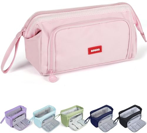 MAMUNU Astuccio grande capacità, ampia apertura, astuccio con scomparti per ragazze e ragazzi, astuccio estetico per matite e penne, organizer per scuola, ufficio, università, rosa, Astuccio