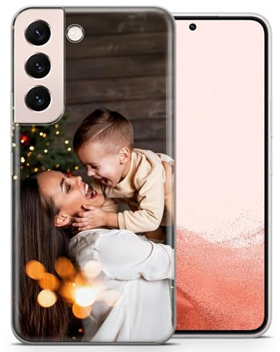 Coque Photo personnalisée pour Samsung Galaxy 25,24,23,22,21,A,S,FE Series – Texte & Image personnalisés – Étui Transparent en TPU résistant aux Rayures - 1 Photo
