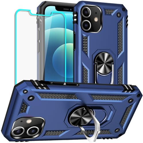 Yiakeng for iPhone 12 Mini Case with Screen Protector: Military Grade Protective Cases with Ring Holder Kickstand for - iPhone 12 Mini (Blue)
