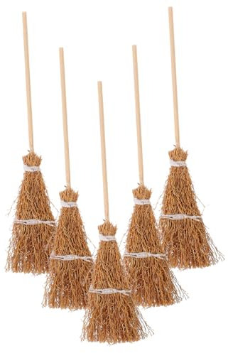 INOOMP 5 Teiliges Puppenhauszubehör Kleiner Besen Mini Besen Strohmopp Walisischer Miniaturbesen Hexenbesen Dekorationen Weicher Besen Kinderspielzeug Kleiner Besen