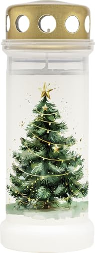 Bolsius Grablicht - Weiß mit Motiv - 12 Stück - Christmas - Länge Brenndauer 70 stunden - Trauerkerze & Gedenkstätte Kerzen - Sauberes Abbrennen - Ohne Palmöl