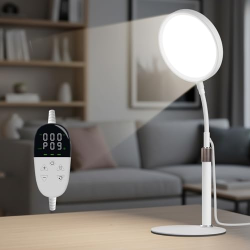 YKoliron Tageslichtlampe, 10000 Lux, 3 Farbtemperaturen, 9 Helligkeitsstufen und Timer, Ideal für Lesen/Büro/Schlafzimmer (weiß)